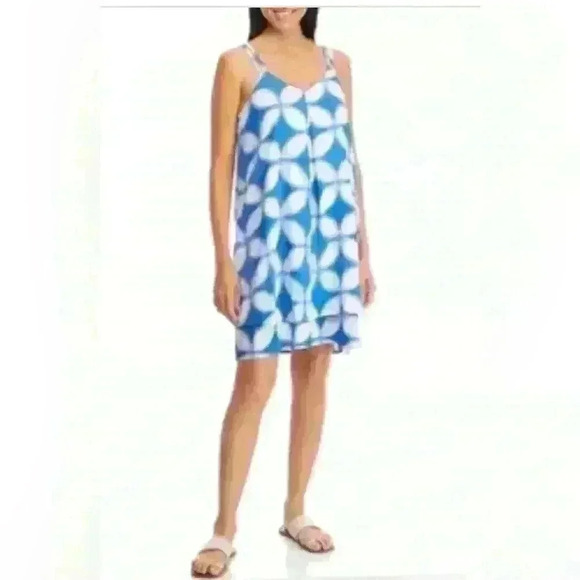 Crown & Ivy Women’s Double Layer Midi Sundress Size M Blue White Flowy Vacation - Picture 4 of 13